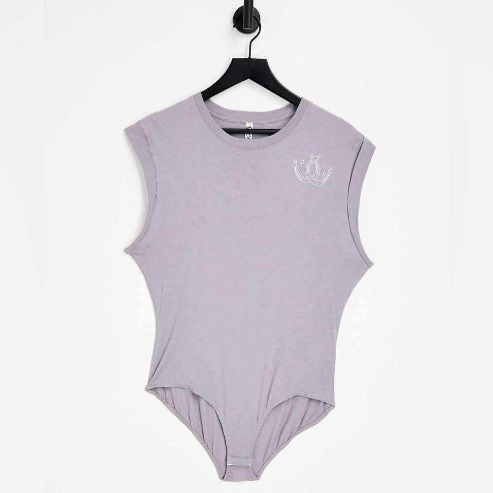 ✨Free People Graphic Jersey Bodysuit in Gray